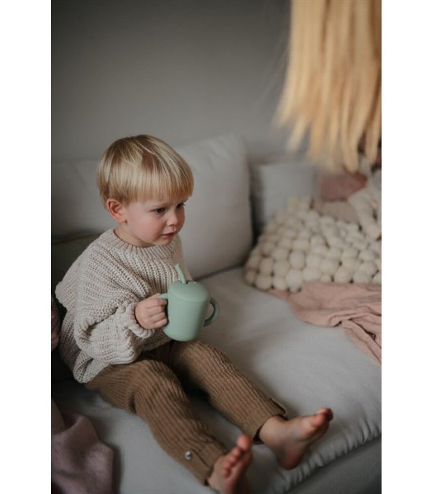 Mushie Pipetli Silikon Alıştırma Bardağı - Cambridge Blue