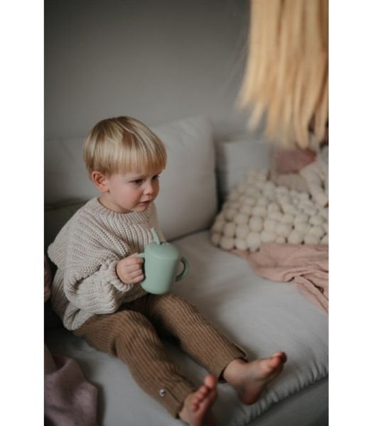 Mushie Pipetli Silikon Alıştırma Bardağı - Cambridge Blue