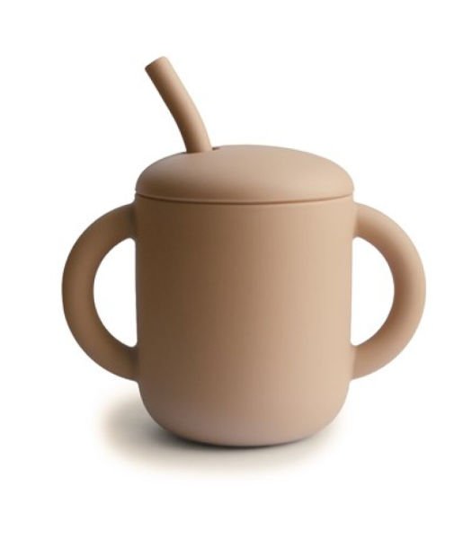 Mushie Pipetli Silikon Alıştırma Bardağı - Natural