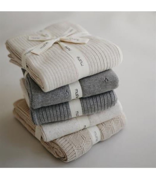 Mushie Organik Pamuk Bebek Battaniyesi - Ribbed Beige Melange