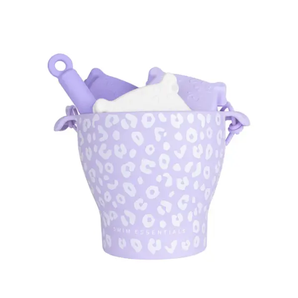 Swim Essentials Lila Leopard Silikon Oyuncak Seti - Kova, Kürek ve 3 adet Kalıp