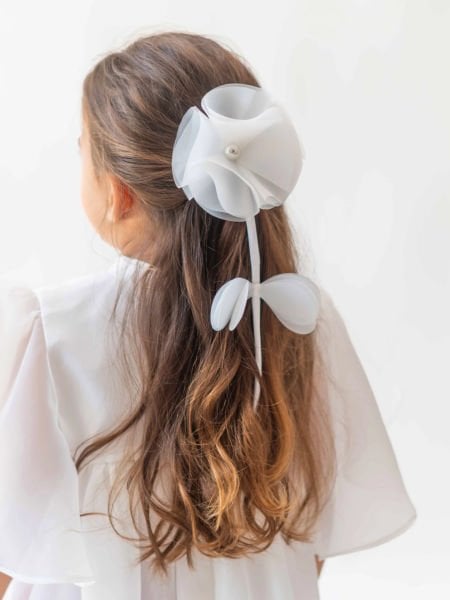 İpobomi - Beyaz Çiçek Figürlü Toka