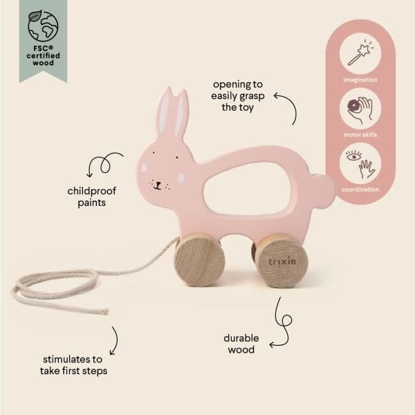 Trixie Ahşap İpli Çek Çek Araba - Mrs. Rabbit